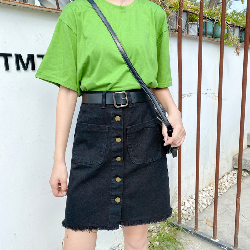 Ženske ljetne traper suknje visokog struka A-kroja Debele MM studentske ležerne uske modne suknje s jednim kopčanjem Ženska ulična odjeća