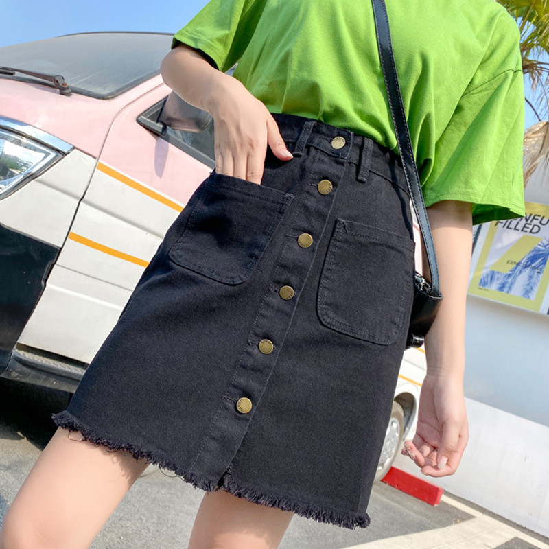 Ženske ljetne traper suknje visokog struka A-kroja Debele MM studentske ležerne uske modne suknje s jednim kopčanjem Ženska ulična odjeća