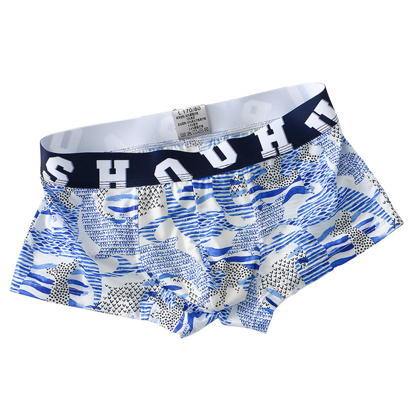 Vară Bărbați Boxeri din mătase de gheață Chiloți imprimați fără sudură Elasticitate Pantaloni scurți de baie Chiloți Respirabil Casual