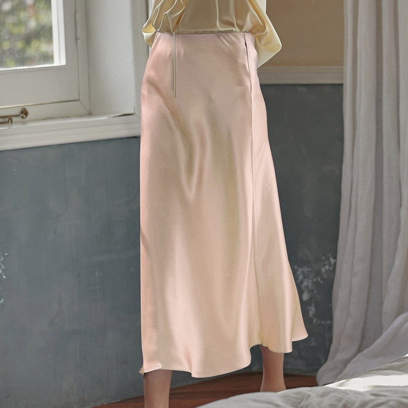 Dámska jednofarebná saténová hodvábna sukňa s vysokým pásom, letná dlhá sukňa, nová elegantná dámska kancelárske sukňa z roku 2023, jar a leto