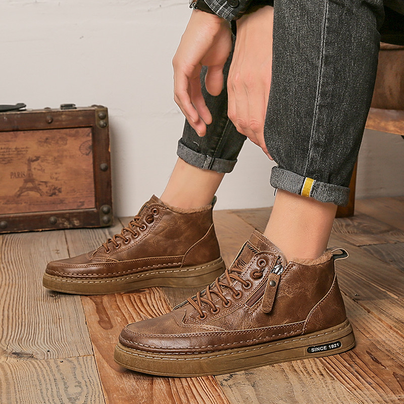 Zimske čizme Muške vodootporne termo pamučne cipele Visoke modne ravne cipele za ležerne trendove Korejska verzija Cipele s alatom Student