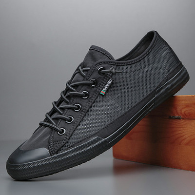 2022 m. nauji vyriški vulkanizuoti batai, vasariniai paprasti „Joker“ batai, balti, kvėpuojantys drobiniai tinkleliai, juodi chaki spalvos, S21631