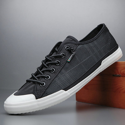 2022 m. nauji vyriški vulkanizuoti batai, vasariniai paprasti „Joker“ batai, balti, kvėpuojantys drobiniai tinkleliai, juodi chaki spalvos, S21631