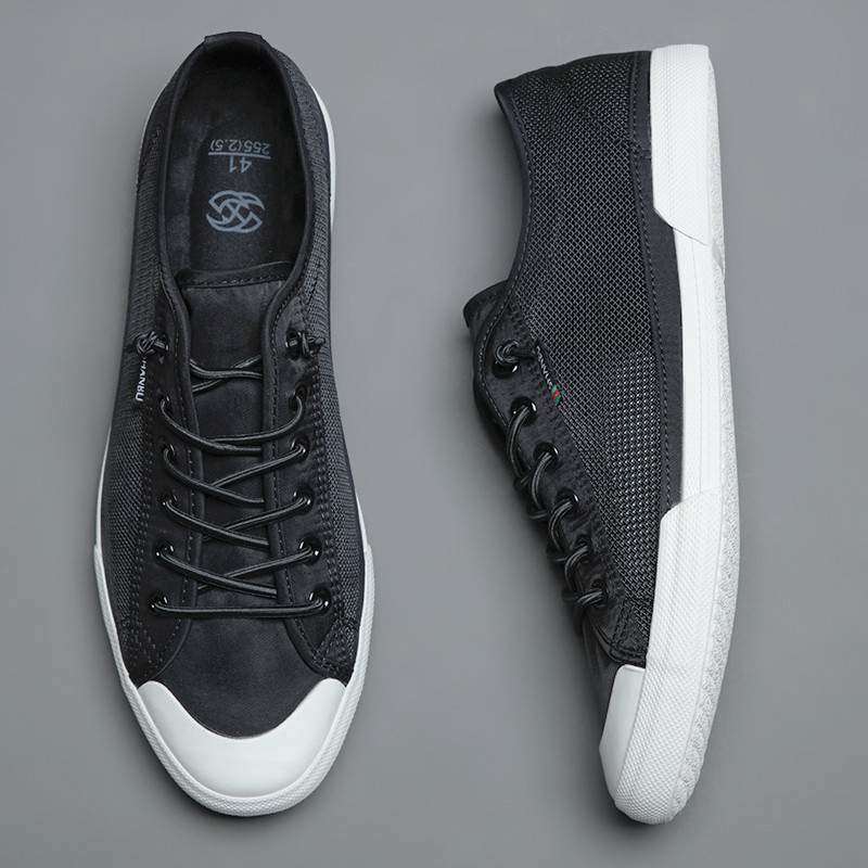 2022 m. nauji vyriški vulkanizuoti batai, vasariniai paprasti „Joker“ batai, balti, kvėpuojantys drobiniai tinkleliai, juodi chaki spalvos, S21631