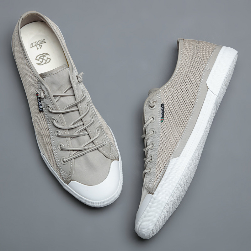 2022 m. nauji vyriški vulkanizuoti batai, vasariniai paprasti „Joker“ batai, balti, kvėpuojantys drobiniai tinkleliai, juodi chaki spalvos, S21631