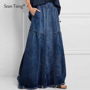 Sean Tsing® S-4XL Plus Size Τζιν φούστες Γυναικείες ελαστικές μέσης casual χαλαρές μπλε καουμπόικες μακριές φούστες Vintage Faldas Mujer Moda 2023