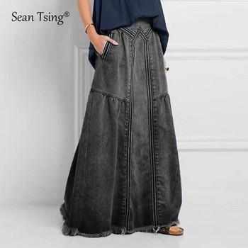 Sean Tsing® S-4XL Plus Size Τζιν φούστες Γυναικείες ελαστικές μέσης casual χαλαρές μπλε καουμπόικες μακριές φούστες Vintage Faldas Mujer Moda 2023