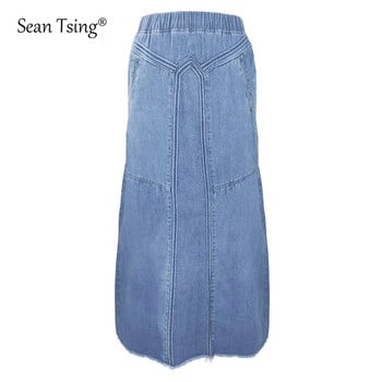 Sean Tsing® S-4XL Plus Size Τζιν φούστες Γυναικείες ελαστικές μέσης casual χαλαρές μπλε καουμπόικες μακριές φούστες Vintage Faldas Mujer Moda 2023