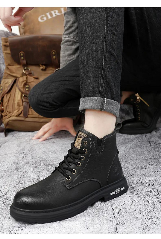 Muške jesenske zimske kožne visoke ležerne čizme Debeli potplat Neklizajući britanski stil Ležerne radne čizme Plišane tople pamučne čizme