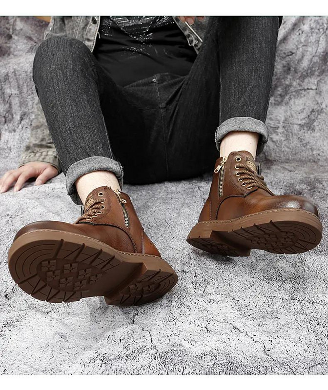 Muške jesenske zimske kožne visoke ležerne čizme Debeli potplat Neklizajući britanski stil Ležerne radne čizme Plišane tople pamučne čizme