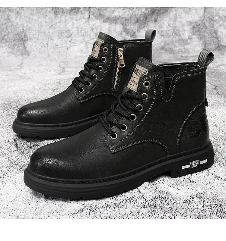 Muške jesenske zimske kožne visoke ležerne čizme Debeli potplat Neklizajući britanski stil Ležerne radne čizme Plišane tople pamučne čizme