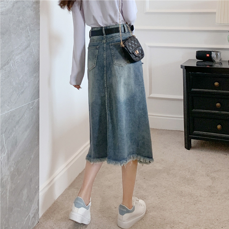 S-5XL Fusta lungă de blugi pentru femei, la moda de vară, cu talie înaltă, cu linie A, cu blugi, de primăvară, ocazională, vintage, de dimensiuni mari