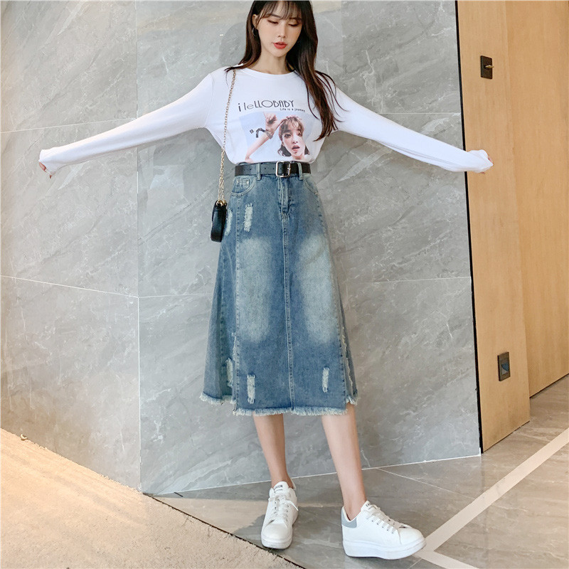 S-5XL Fusta lungă de blugi pentru femei, la moda de vară, cu talie înaltă, cu linie A, cu blugi, de primăvară, ocazională, vintage, de dimensiuni mari