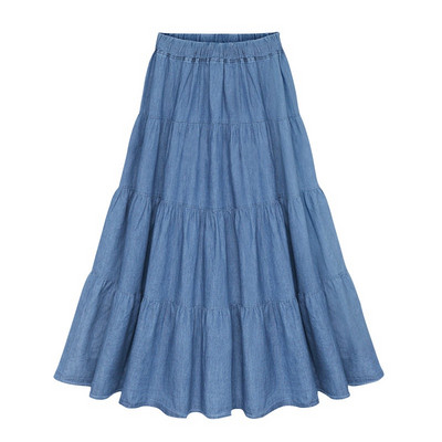 Μεγάλο μέγεθος S-6XL Γυναικεία μακριά Maxi τζιν φούστα Άνοιξη Καλοκαίρι Φθινόπωρο Μόδα Κομψή Casual Flare Πλισέ Λεπτή Φαρδιά Jean φούστα