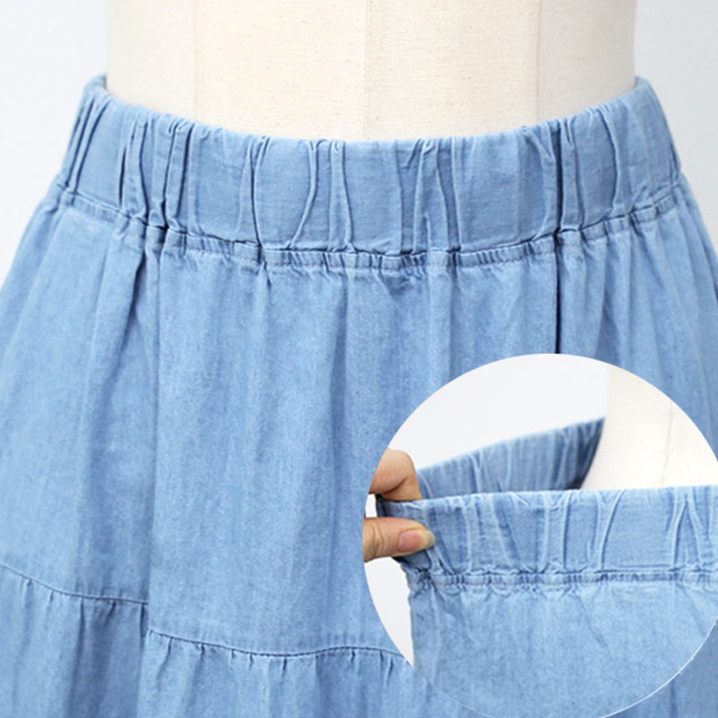 Μεγάλο μέγεθος S-6XL Γυναικεία μακριά Maxi τζιν φούστα Άνοιξη Καλοκαίρι Φθινόπωρο Μόδα Κομψή Casual Flare Πλισέ Λεπτή Φαρδιά Jean φούστα