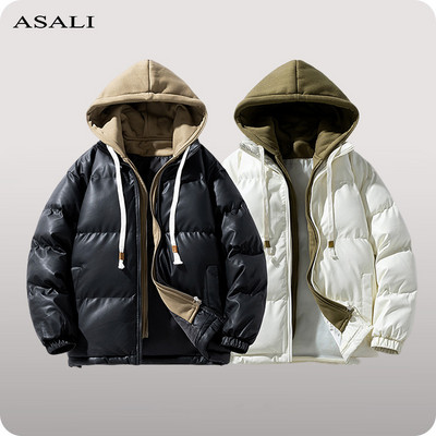 Χειμερινά ανδρικά παρκά με κουκούλα Ζεστά παχιά παλτό μόδας Oversize Harajuku Casual Jacket Ανδρικό Streetwear Hip Hop Coat Patchwork