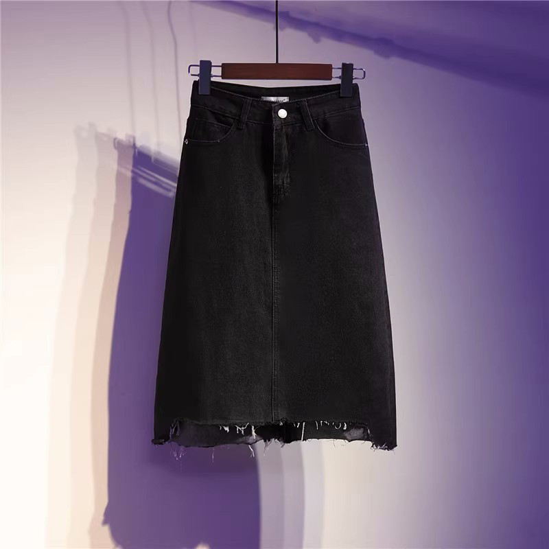 S-5XL Fusta de blugi pentru femei, la modă de vară, cu talie înaltă, cu linie A, cu blugi, cu tiv zdrențuit.