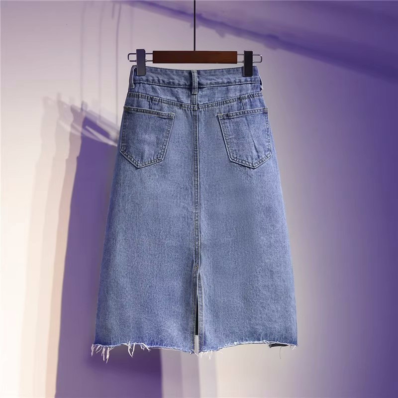 S-5XL Fusta de blugi pentru femei, la modă de vară, cu talie înaltă, cu linie A, cu blugi, cu tiv zdrențuit.