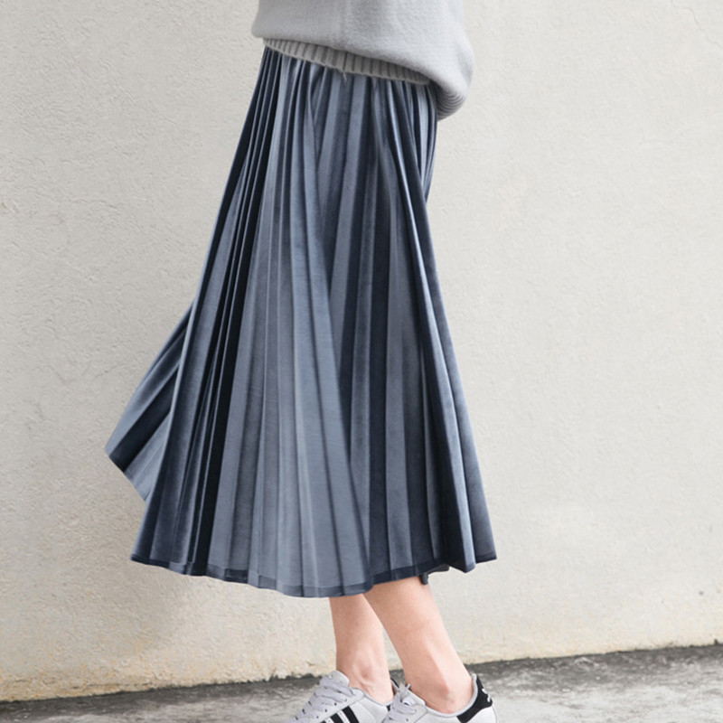 Bella Philosophy Χειμερινή γυναικεία μακριά φούστα Vintage Γυναικεία πλισέ βελούδινη φούστα ψηλή μέση Mid Calf Plus Size S-6XL