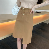 S-5XL Fusta de blugi de talie înaltă pentru femei, mărime mare, fustă neregulată în formă de A, chic, simplitate, până la genunchi, kaki