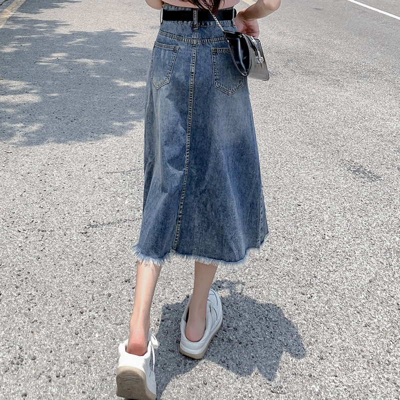 S-5XL Nova ženska traper suknja velike veličine proljeće ljeto Modna traperica visokog struka s rupama na bokovima Ležerna labava suknja A-kroja