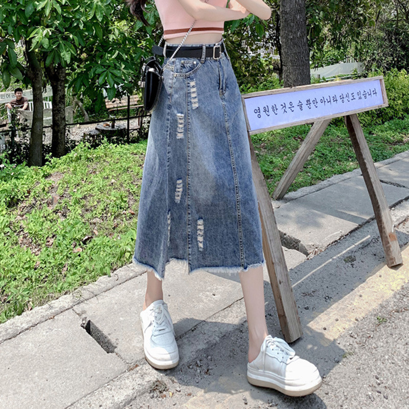 S-5XL Nova ženska traper suknja velike veličine proljeće ljeto Modna traperica visokog struka s rupama na bokovima Ležerna labava suknja A-kroja