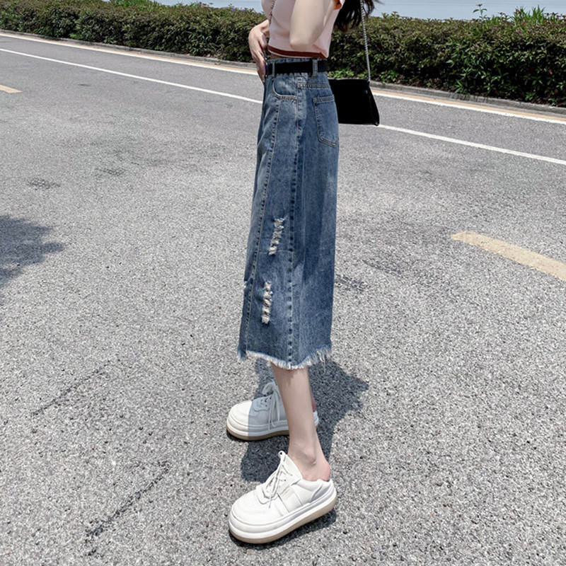 S-5XL Nova ženska traper suknja velike veličine proljeće ljeto Modna traperica visokog struka s rupama na bokovima Ležerna labava suknja A-kroja