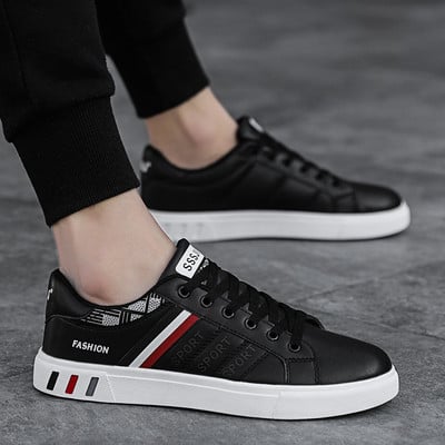 Pantof din piele respirabil pentru bărbați, alb, plat, Tenis Zapatillas Hombre, pantofi pentru bărbați, pantofi sport casual pentru bărbați, PU ușor
