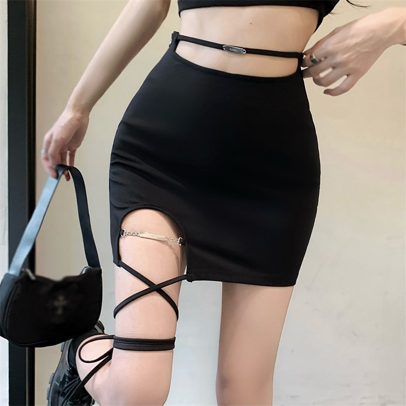 Fusta cu mini bandaj Harajuku Y2k pentru femei Fusta sexy cu talie înaltă Culoare uni Versiune coreeană Slim Chic Clubwear