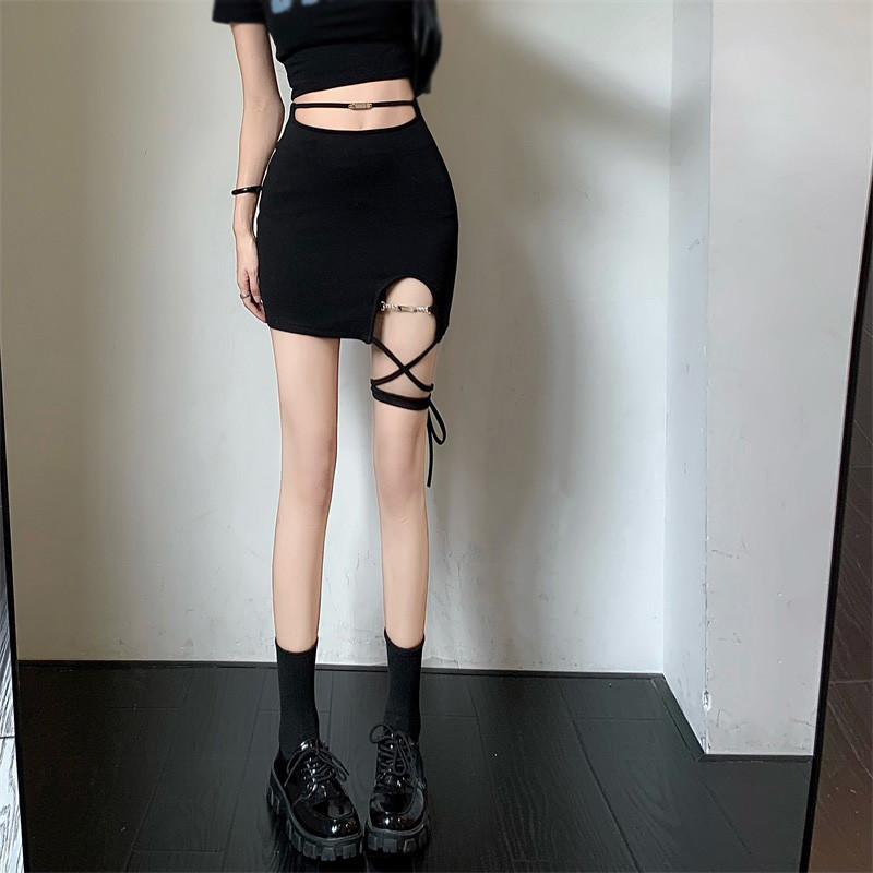 Fusta cu mini bandaj Harajuku Y2k pentru femei Fusta sexy cu talie înaltă Culoare uni Versiune coreeană Slim Chic Clubwear