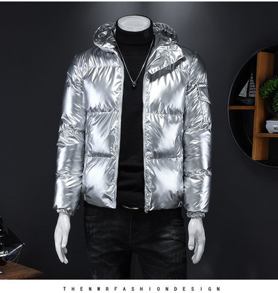 Novi zimski jednobojni sjajni pamučni kaput kratki stil osobnosti trend kaput srebrno crni ležerni velika veličina M-5XL muška odjeća