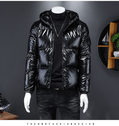 Novi zimski jednobojni sjajni pamučni kaput kratki stil osobnosti trend kaput srebrno crni ležerni velika veličina M-5XL muška odjeća