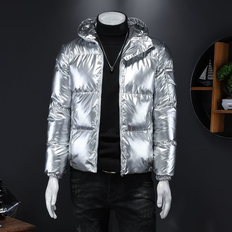 Novi zimski jednobojni sjajni pamučni kaput kratki stil osobnosti trend kaput srebrno crni ležerni velika veličina M-5XL muška odjeća