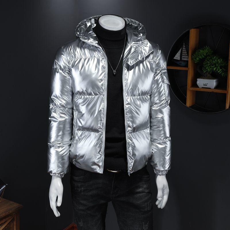 Novi zimski jednobojni sjajni pamučni kaput kratki stil osobnosti trend kaput srebrno crni ležerni velika veličina M-5XL muška odjeća