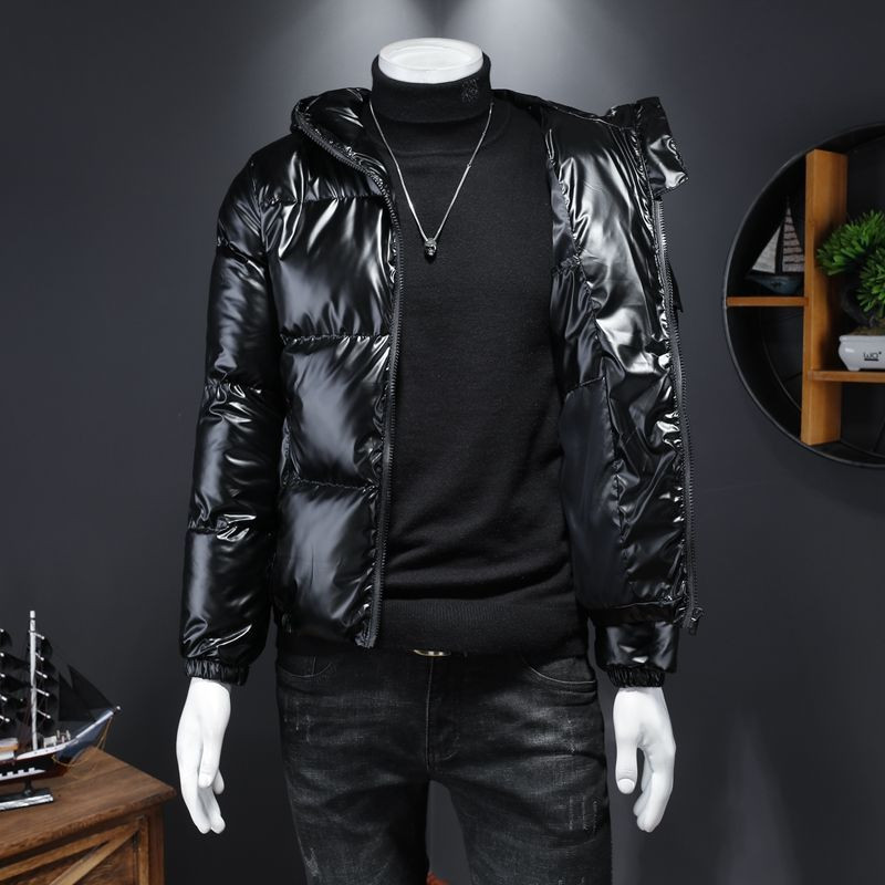 Novi zimski jednobojni sjajni pamučni kaput kratki stil osobnosti trend kaput srebrno crni ležerni velika veličina M-5XL muška odjeća