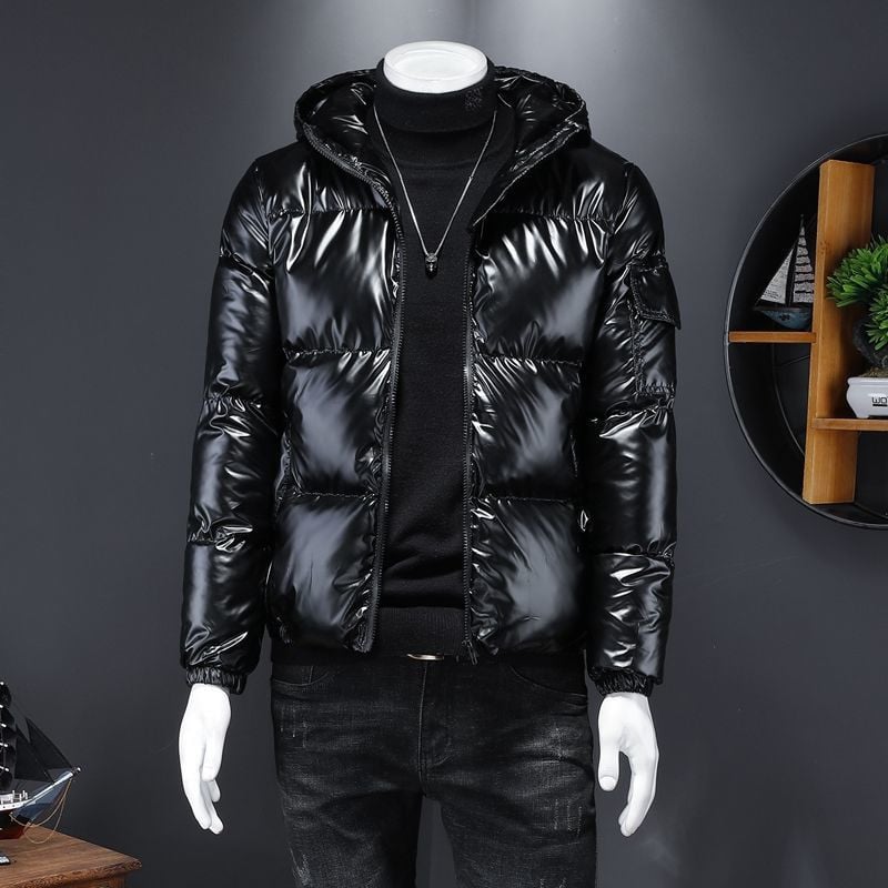 Novi zimski jednobojni sjajni pamučni kaput kratki stil osobnosti trend kaput srebrno crni ležerni velika veličina M-5XL muška odjeća