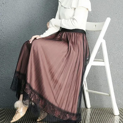 Elegantiškas moteriškas tiulio sijonas korėjietiško stiliaus madingas tinklinis moteriškas sijonas, prašmatnus vasarinis sijonas aukštu juosmeniu, juodas vakarinis sijonas