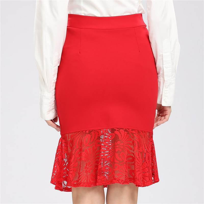 Verslo apranga raukiniai Hem Mermaid Style Didelio dydžio biuro nėrinių sijonai Moteriški pieštukų sijonai plius dydžio S-5XL