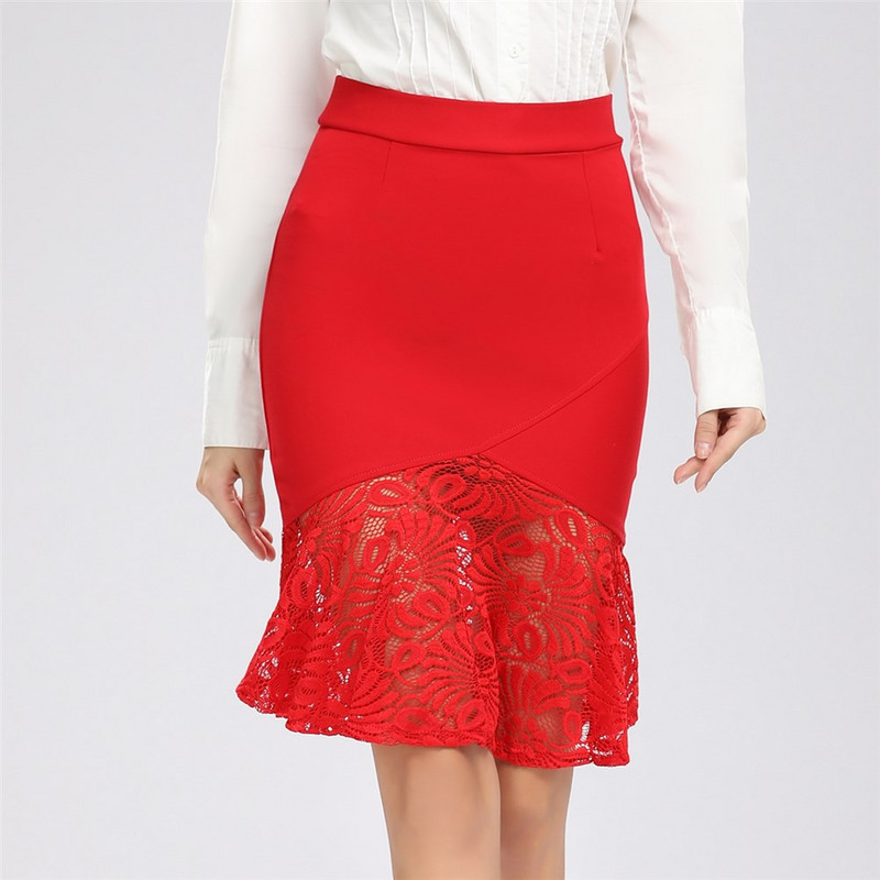 Verslo apranga raukiniai Hem Mermaid Style Didelio dydžio biuro nėrinių sijonai Moteriški pieštukų sijonai plius dydžio S-5XL