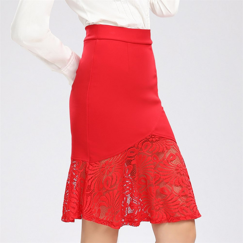 Verslo apranga raukiniai Hem Mermaid Style Didelio dydžio biuro nėrinių sijonai Moteriški pieštukų sijonai plius dydžio S-5XL