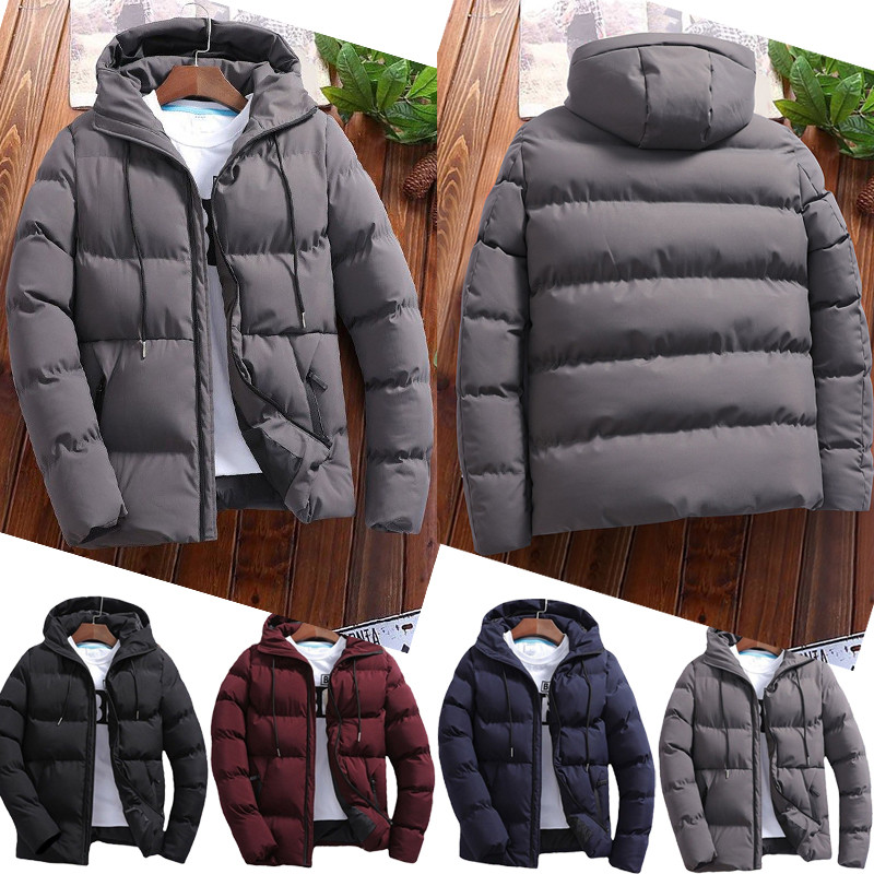 Ανδρικό χειμωνιάτικο τζάκετ με μονόχρωμη επένδυση με φερμουάρ με κουκούλα, αφράτο casual παλτό Ζεστά ρούχα εξωτερικού χώρου για ιππασία σκι