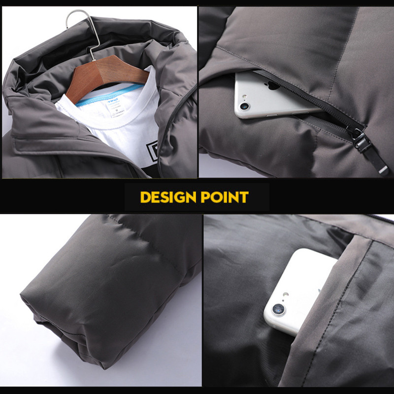 Ανδρικό χειμωνιάτικο τζάκετ με μονόχρωμη επένδυση με φερμουάρ με κουκούλα, αφράτο casual παλτό Ζεστά ρούχα εξωτερικού χώρου για ιππασία σκι