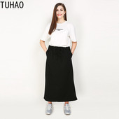 TUHAO Fuste casual din bumbac pentru femeie cu talie înaltă, plus mărime 7XL 6XL 5XL Fusta LUNGĂ, elastică, dreaptă Fuste femei solide RL