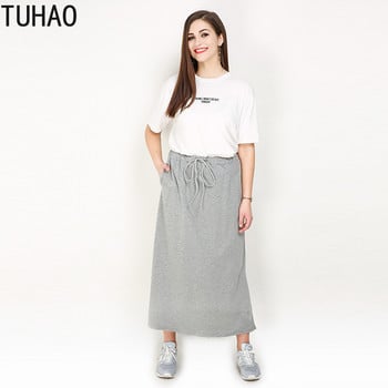 TUHAO Γυναικείες casual βαμβακερές φούστες Ψηλόμεση Plus Size 7XL 6XL 5XL ίσια Stretch ΜΑΚΡΥ ΦΟΥΣΤΑ Μασίφ γυναικείες φούστες RL