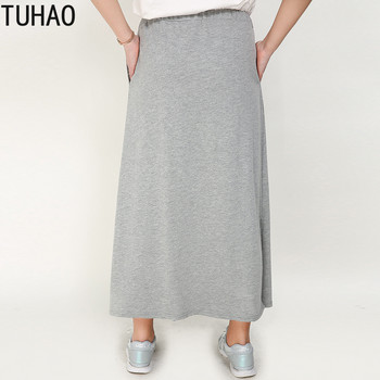 TUHAO Γυναικείες casual βαμβακερές φούστες Ψηλόμεση Plus Size 7XL 6XL 5XL ίσια Stretch ΜΑΚΡΥ ΦΟΥΣΤΑ Μασίφ γυναικείες φούστες RL