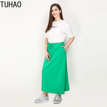 TUHAO Γυναικείες casual βαμβακερές φούστες Ψηλόμεση Plus Size 7XL 6XL 5XL ίσια Stretch ΜΑΚΡΥ ΦΟΥΣΤΑ Μασίφ γυναικείες φούστες RL