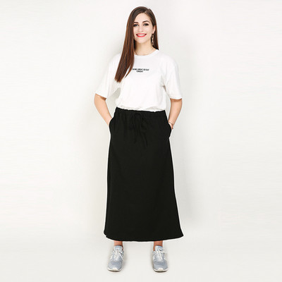 TUHAO Fuste casual din bumbac pentru femeie cu talie înaltă, plus mărime 7XL 6XL 5XL Fusta LUNGĂ, elastică, dreaptă Fuste femei solide RL