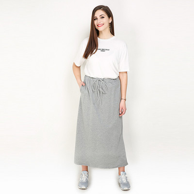 TUHAO Fuste casual din bumbac pentru femeie cu talie înaltă, plus mărime 7XL 6XL 5XL Fusta LUNGĂ, elastică, dreaptă Fuste femei solide RL