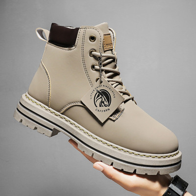 Ψηλά μποτάκια ανδρικά δερμάτινα παπούτσια Μόδα υπαίθρια μοτοσικλέτα Στρατιωτικές μπότες αρσενικά στρογγυλά δάχτυλα Winter Tactical Lace Up Botas