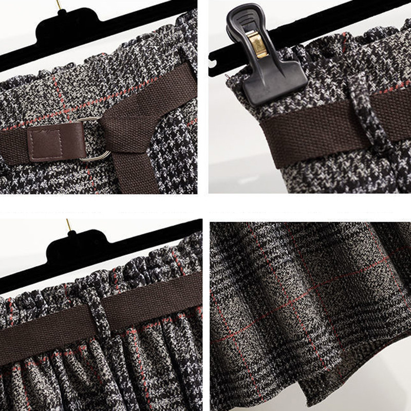 Toamnă Iarnă Fusta în carouri neregulate femei Vintage cu talie înaltă până la genunchi Fusta A-Line Plus Size Lână Fusta elegantă Cu centură